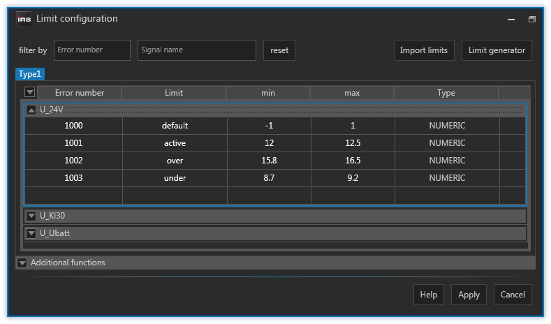 LTT Limit Test Config
