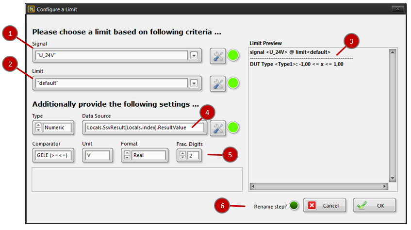 LTT Limit Test Dialog Explained