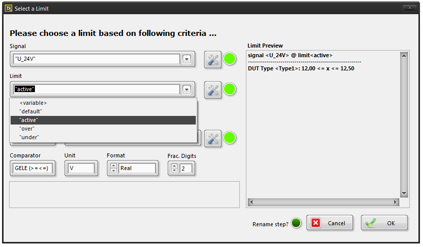 LTT Limit Test Dialog