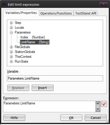 LTT Limit Test Expression Dialog