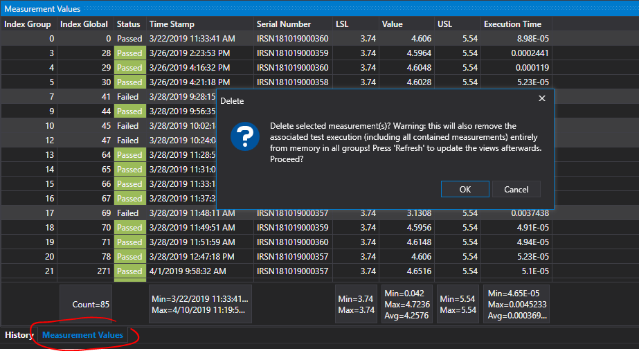 DeleteFromMeasurementValues